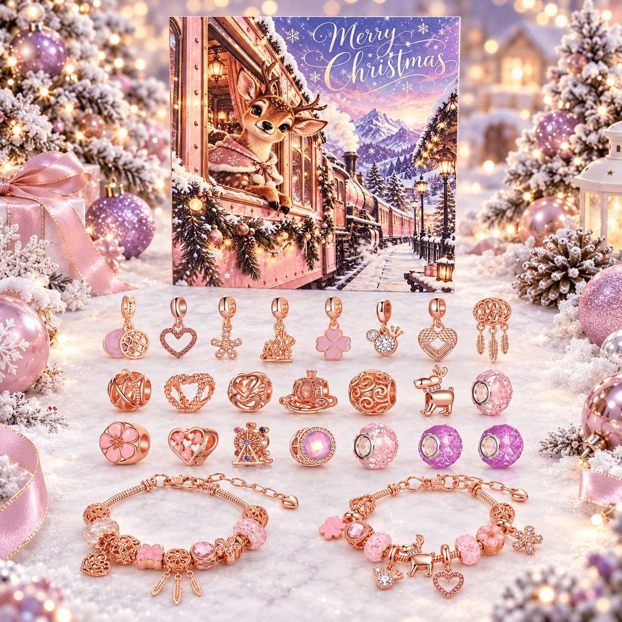 Pink Snowscape Train-Themed Gift Box, 24-Day Countdown